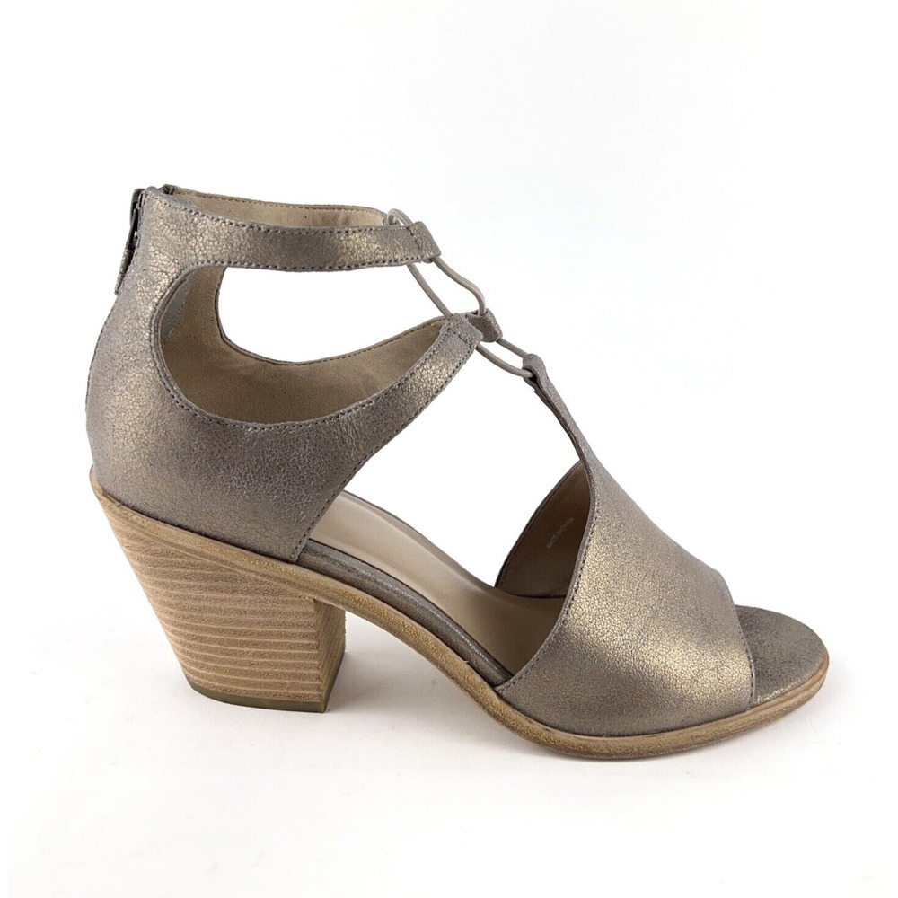 Eileen Fisher Lou Womens Size 9.5 Platinum Metallic Heeled Sandals Shoes